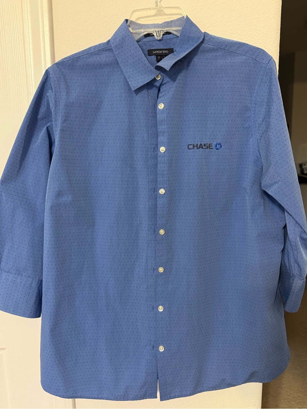 Chase Embroidered Light Blue Unisex Button-Up Shirt by Lands' End